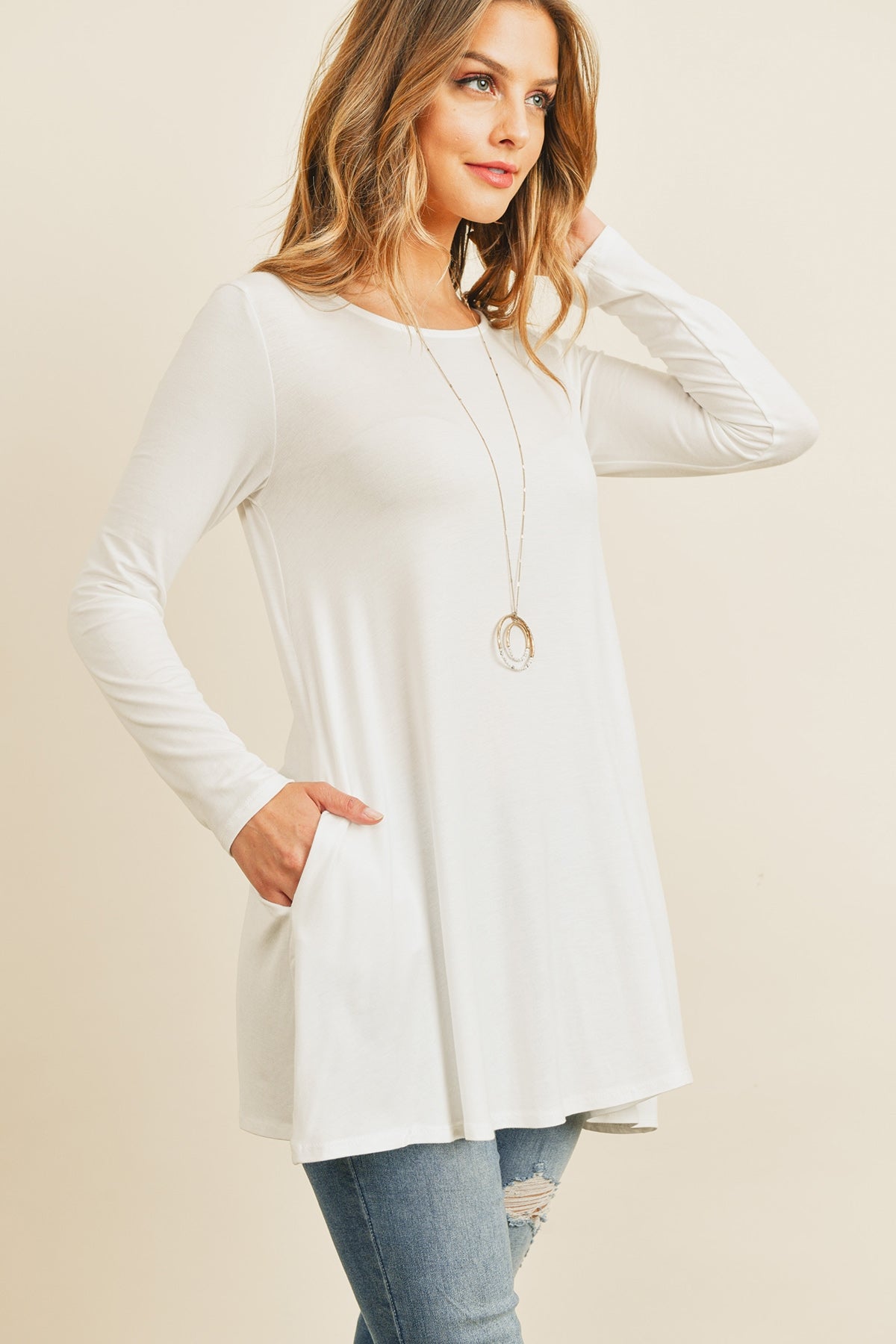 SOLID LONG SLEEVED ROUND NECK KNOT TOP 1-2-2-2