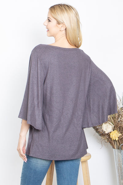 BOAT NECK BELL SLEEVE SOLID HACCI BRUSHED TOP