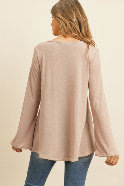 CRISS CROSS NECK LONG SLEEVE HACCI TOP- DUSTY BLUSH 1-3-2-1