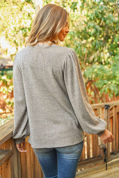 RIB DETAIL PUFF SLEEVED SOLID HACCI BRUSHED TOP 1-2-2-2