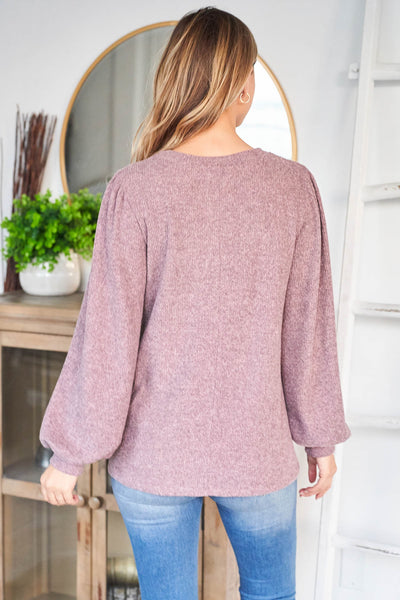 RIB DETAIL PUFF SLEEVED SOLID HACCI BRUSHED TOP 1-2-2-2