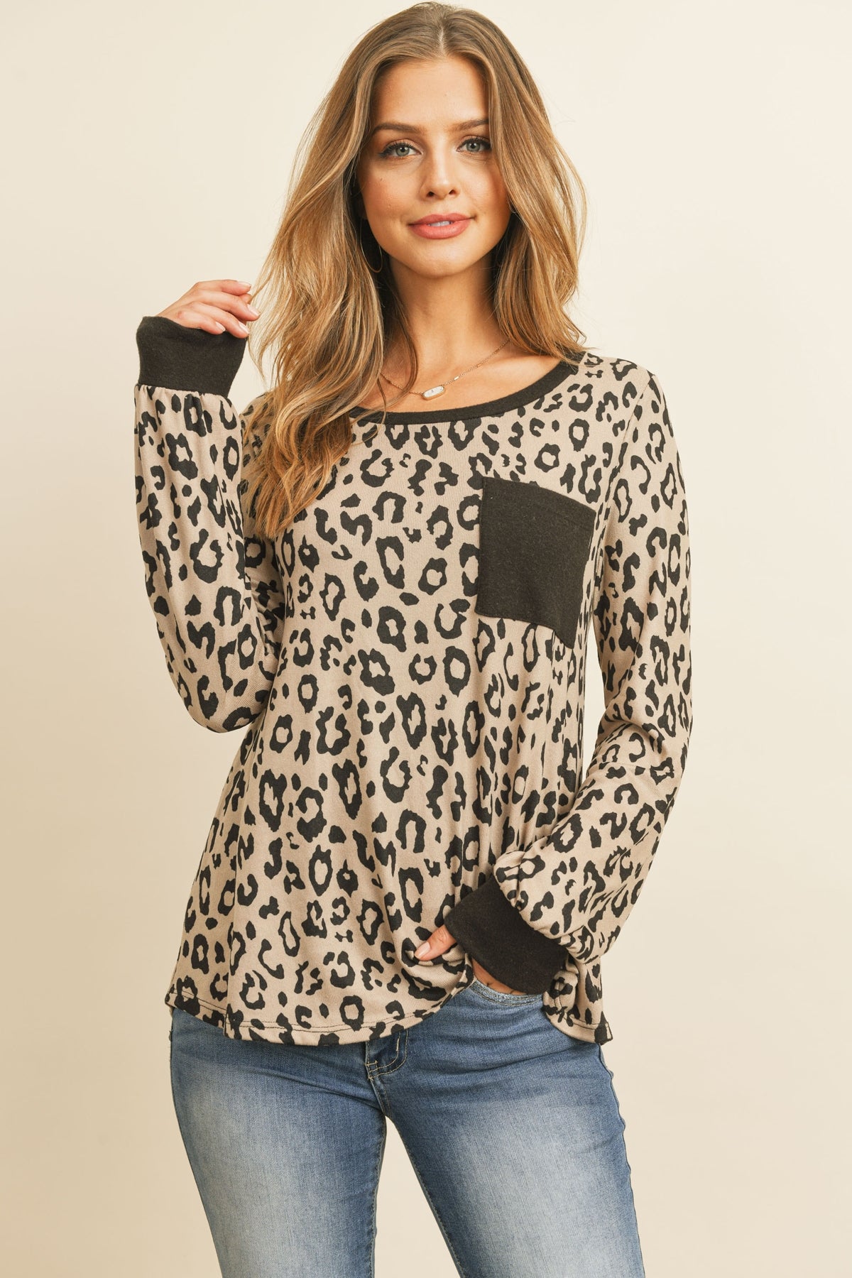 BOAT NECK LEOPARD POCKET TOP 1-2-2-2