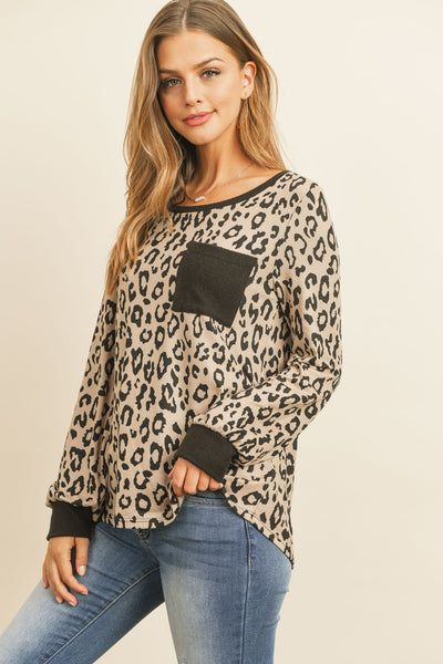 BOAT NECK LEOPARD POCKET TOP 1-2-2-2