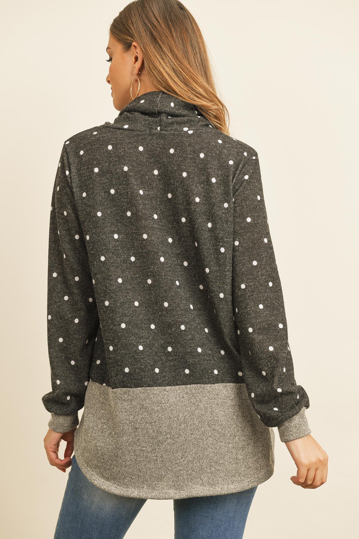 SELF TIE POLKA DOT KNIT BOTTOM CONTRAST HOODIE  1-2-2-2