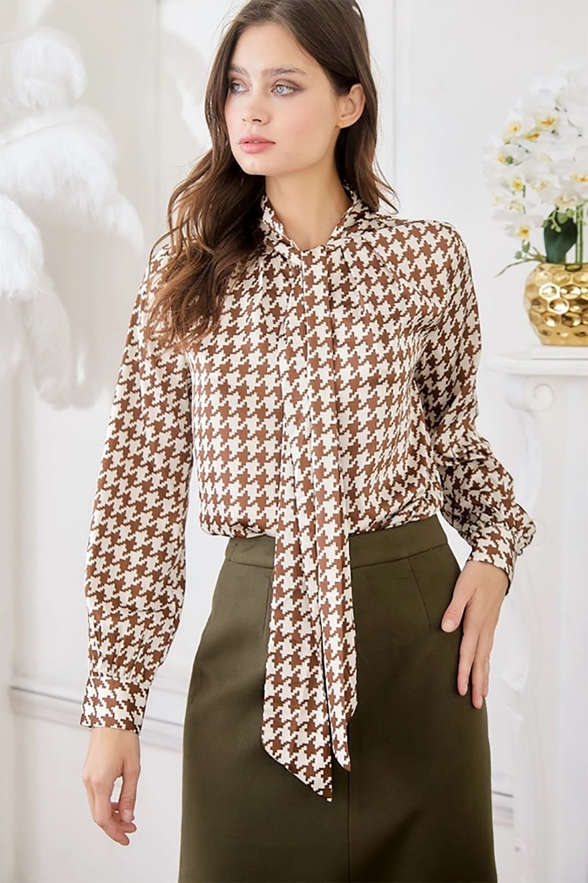 EVANGELINE HOUNDSTOOTH BLOUSE- 2-2-2