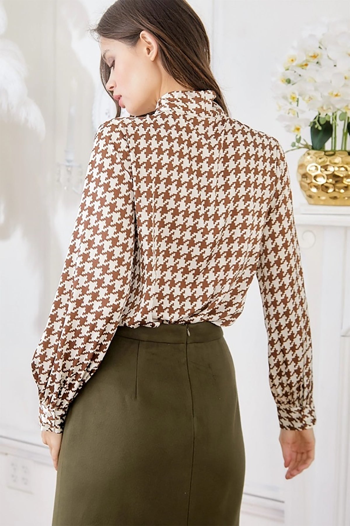 EVANGELINE HOUNDSTOOTH BLOUSE- 2-2-2
