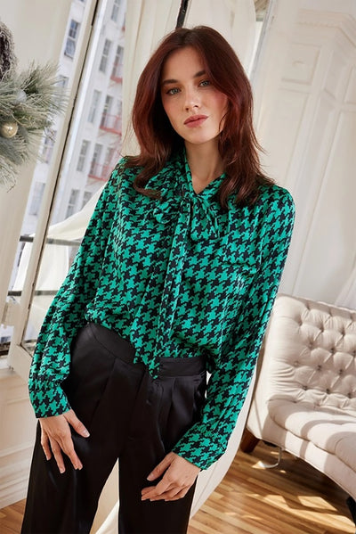EVANGELINE HOUNDSTOOTH BLOUSE- 2-2-2