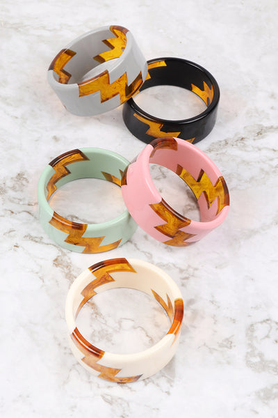 ZIGZAG TWO TONE ACETATE BANGLE BRACELET