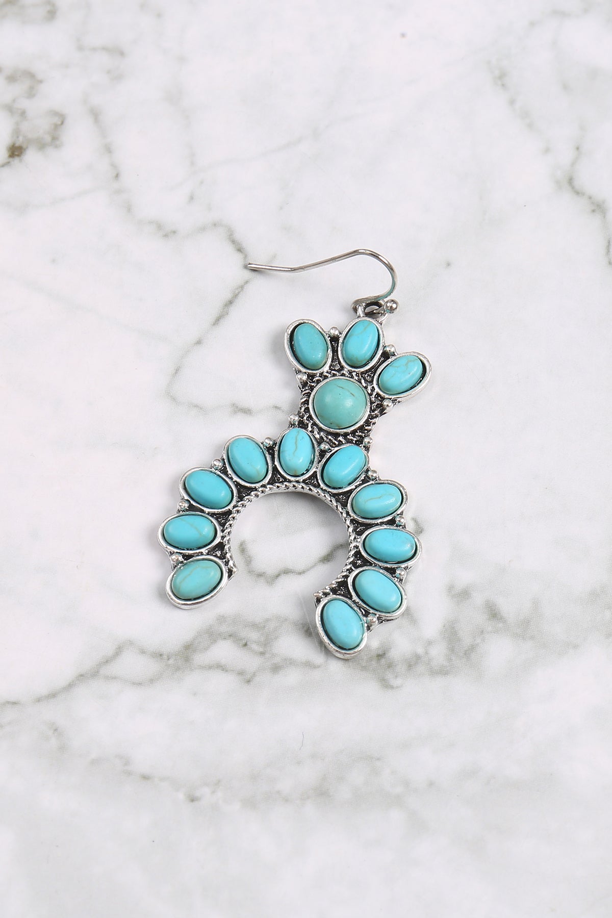 WESTERN CONCHO NATURAL STONE SEMI HOOP DANGLE EARRINGS (NOW $ 4.75 ONLY!)