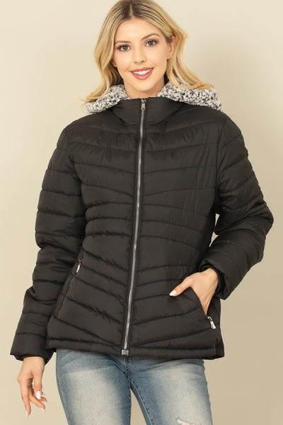 ZIP-UP WITH POCKET DETACHABLE WOOL HOODIE PUFFER JACKET 1-2-2-1