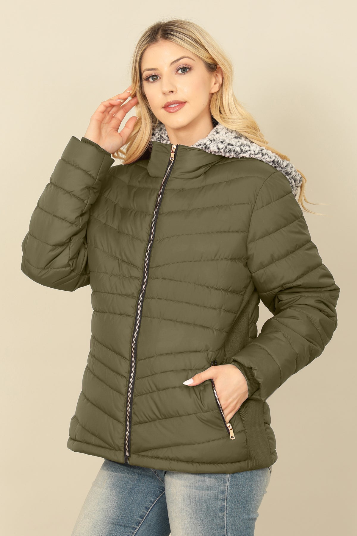 ZIP-UP WITH POCKET DETACHABLE WOOL HOODIE PUFFER JACKET 1-2-2-1