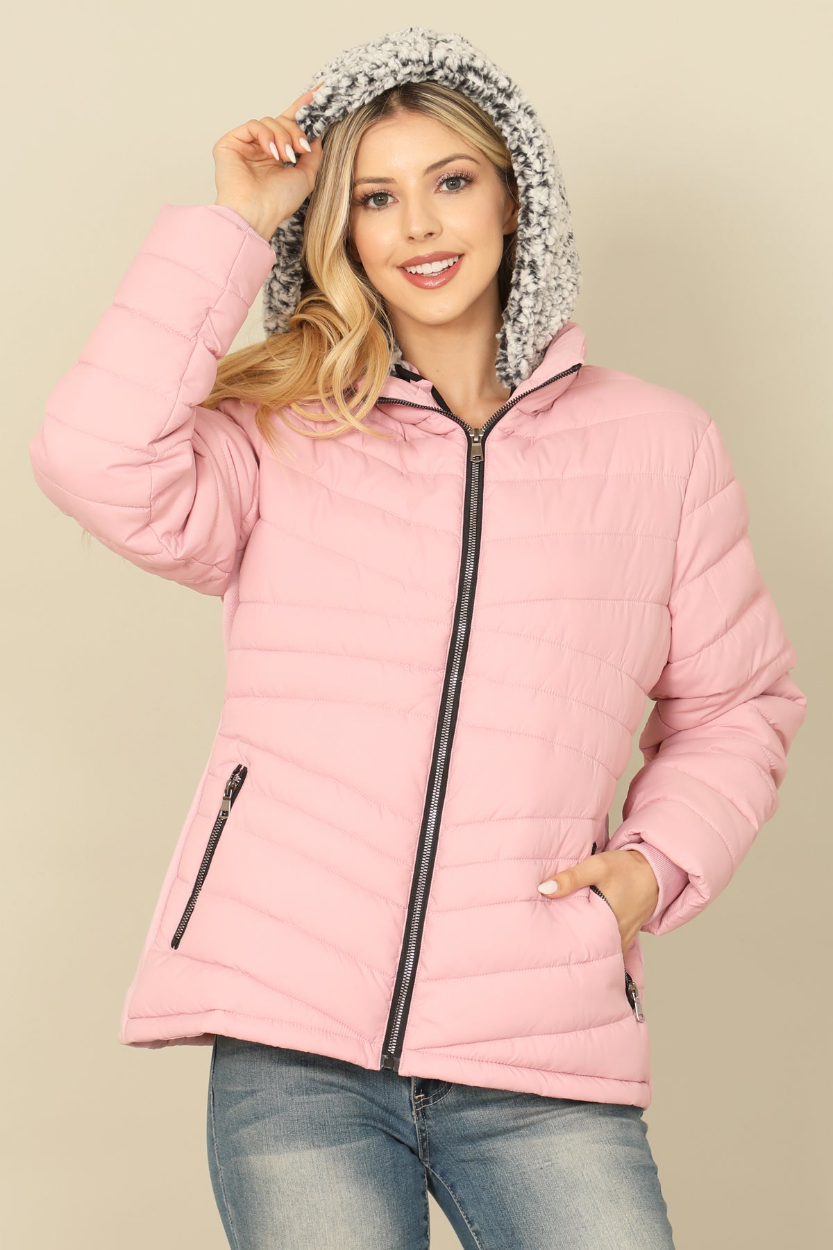 ZIP-UP WITH POCKET DETACHABLE WOOL HOODIE PUFFER JACKET 1-2-2-1