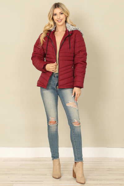 ZIP-UP WITH POCKET DETACHABLE WOOL HOODIE PUFFER JACKET 1-2-2-1