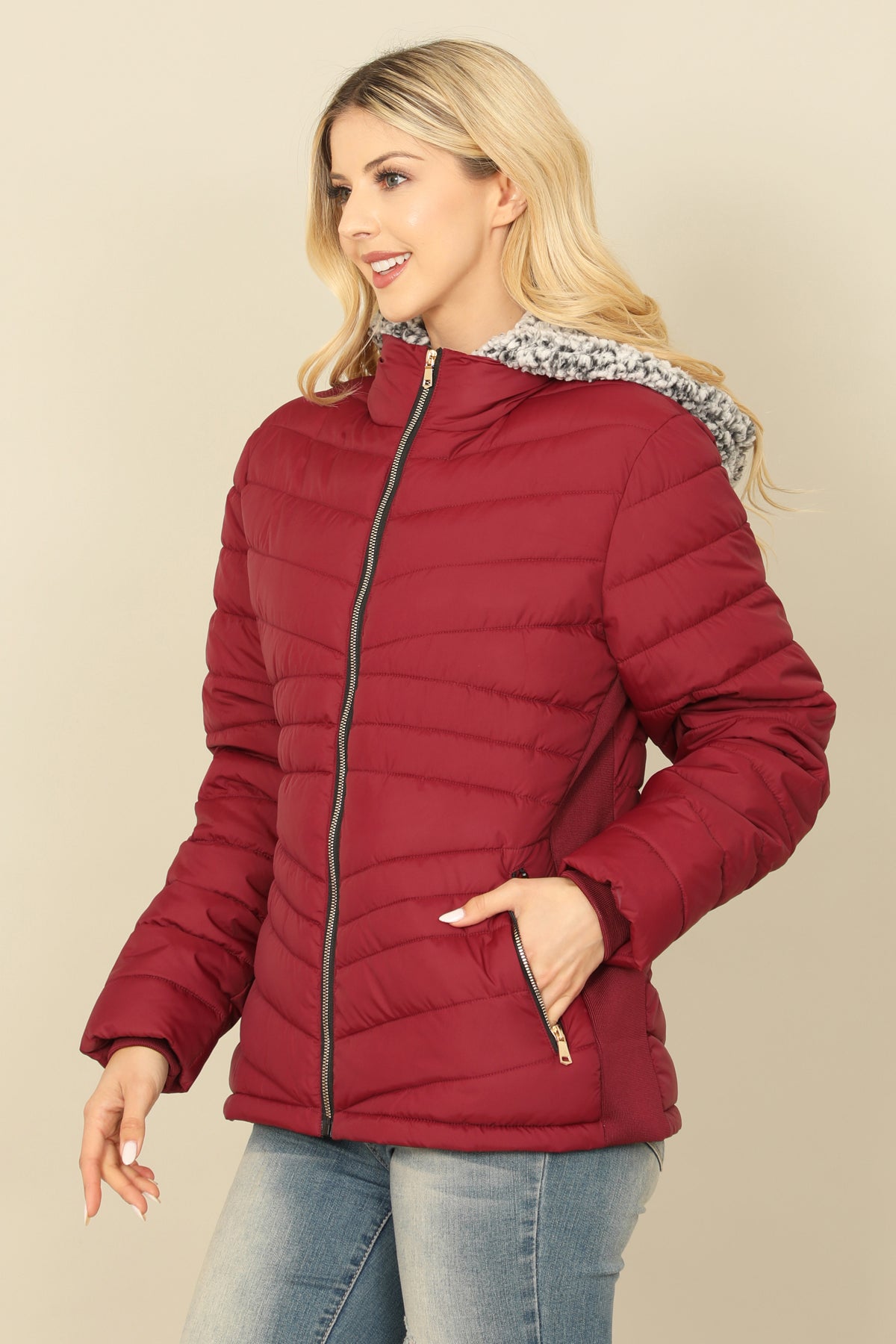 ZIP-UP WITH POCKET DETACHABLE WOOL HOODIE PUFFER JACKET 1-2-2-1