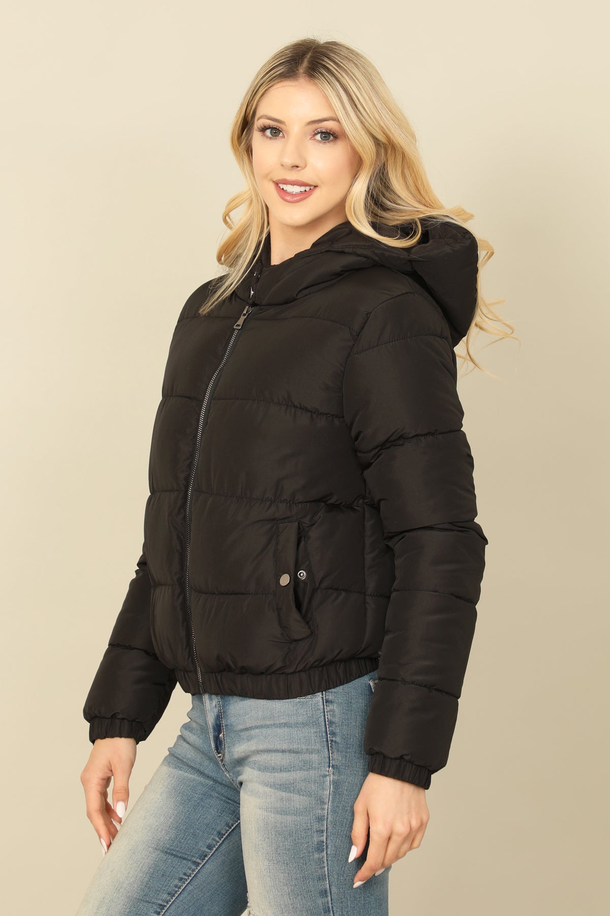 ZIP-UP WITH POCKET HOODIE PUFFER JACKET 1-1-1-1