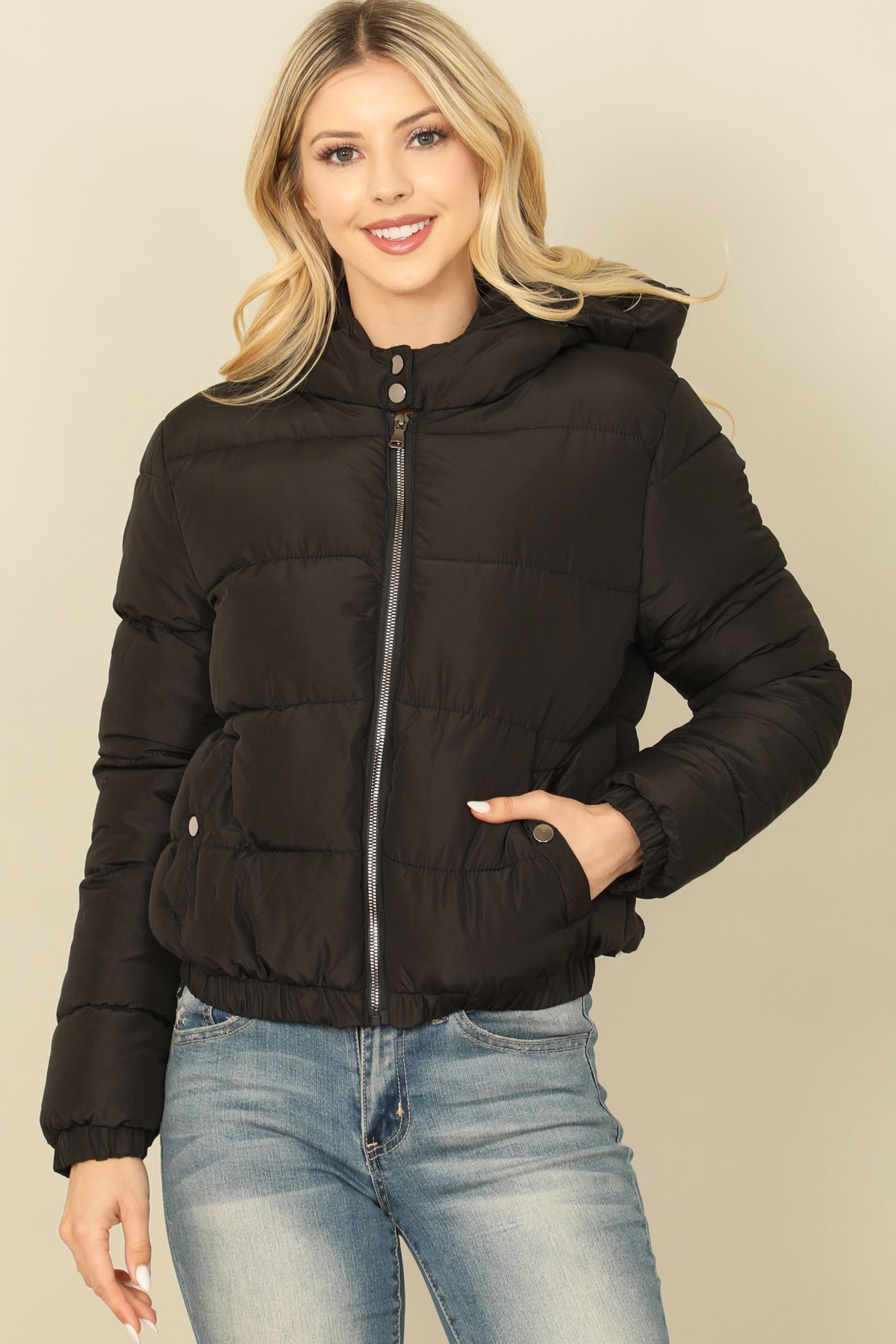 ZIP-UP WITH POCKET HOODIE PUFFER JACKET 1-1-1-1