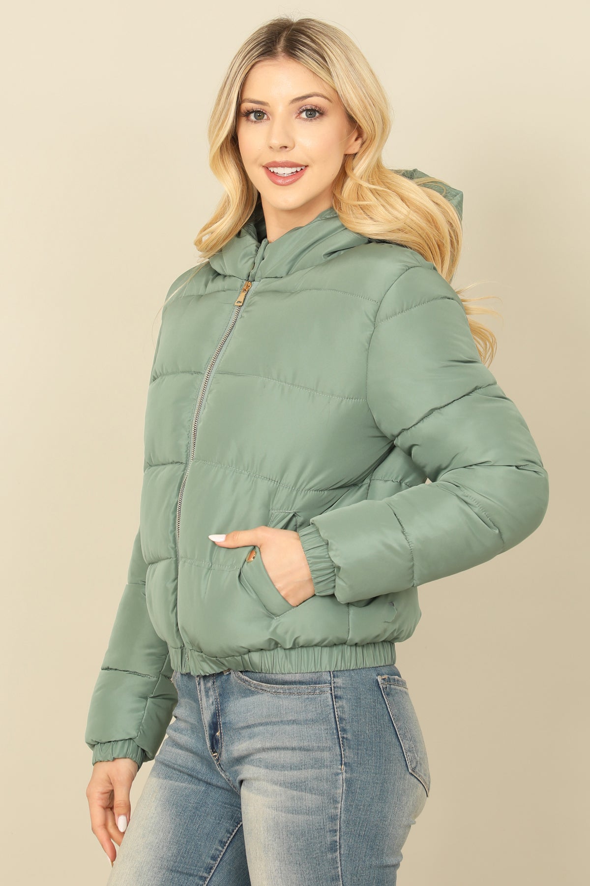 ZIP-UP WITH POCKET HOODIE PUFFER JACKET 1-1-1-1