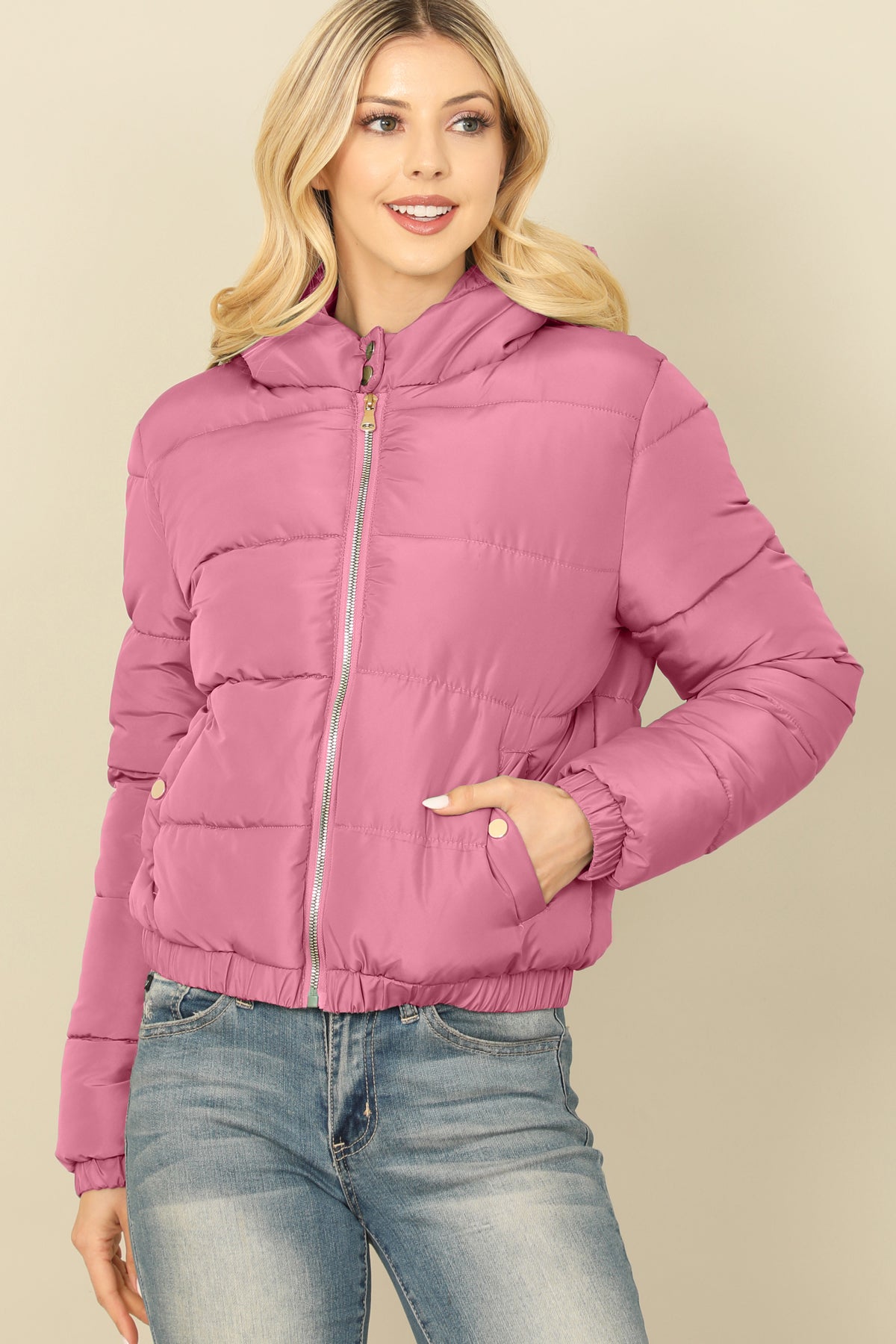 ZIP-UP WITH POCKET HOODIE PUFFER JACKET 1-1-1-1