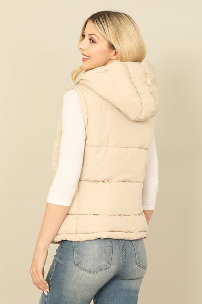 PLUS SIZE SLEEVELESS ZIP-UP WITH POCKET HOODIE PUFFER JACKET 1-1-1