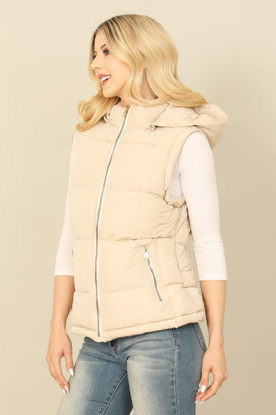 PLUS SIZE SLEEVELESS ZIP-UP WITH POCKET HOODIE PUFFER JACKET 1-1-1