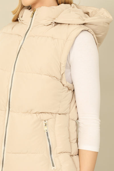 PLUS SIZE SLEEVELESS ZIP-UP WITH POCKET HOODIE PUFFER JACKET 1-1-1