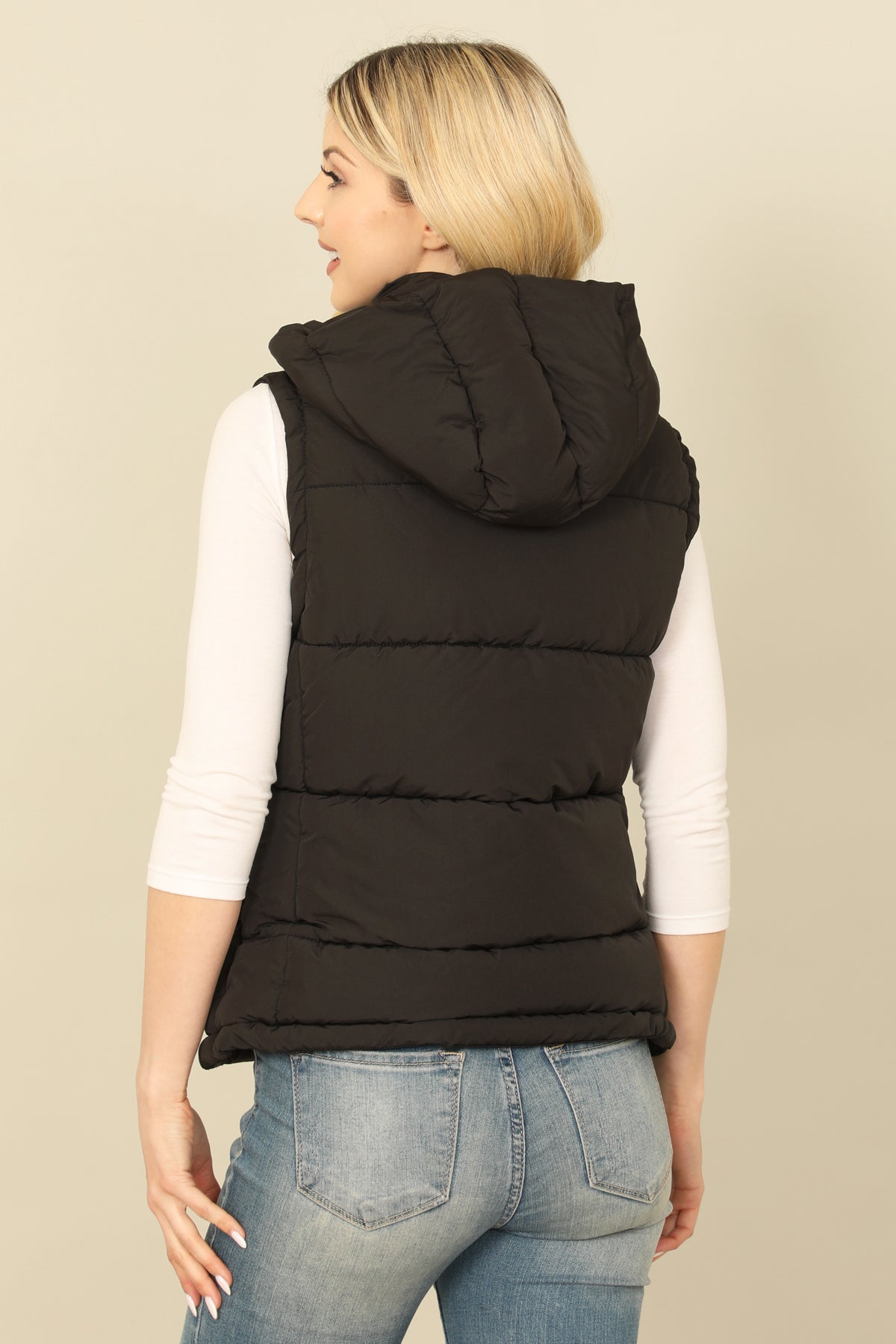 PLUS SIZE SLEEVELESS ZIP-UP WITH POCKET HOODIE PUFFER JACKET 1-1-1