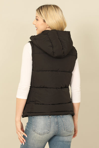 PLUS SIZE SLEEVELESS ZIP-UP WITH POCKET HOODIE PUFFER JACKET 1-1-1