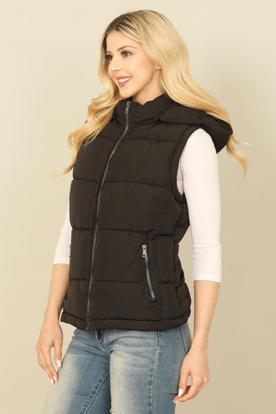 PLUS SIZE SLEEVELESS ZIP-UP WITH POCKET HOODIE PUFFER JACKET 1-1-1