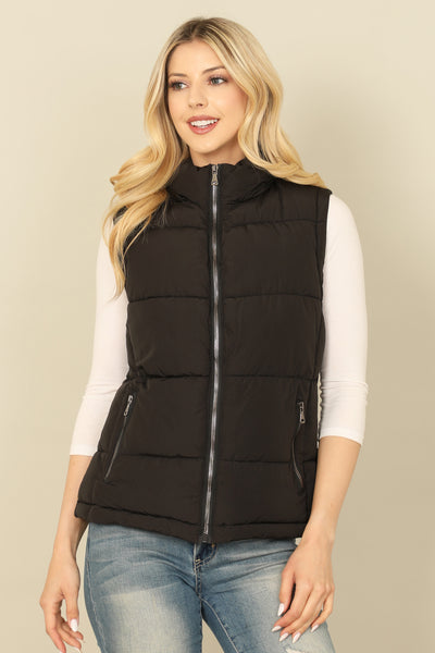 PLUS SIZE SLEEVELESS ZIP-UP WITH POCKET HOODIE PUFFER JACKET 1-1-1