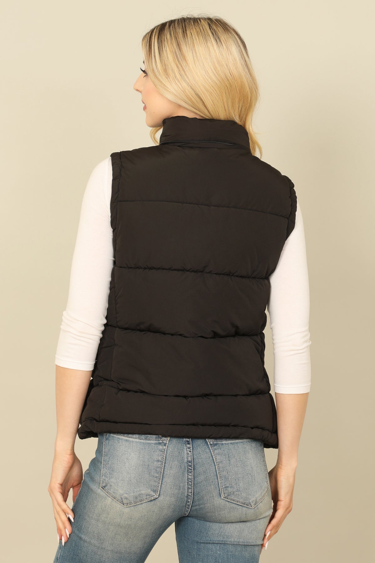 PLUS SIZE SLEEVELESS ZIP-UP WITH POCKET HOODIE PUFFER JACKET 1-1-1