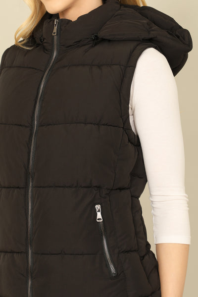 PLUS SIZE SLEEVELESS ZIP-UP WITH POCKET HOODIE PUFFER JACKET 1-1-1