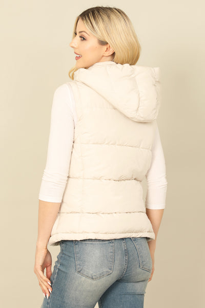 PLUS SIZE SLEEVELESS ZIP-UP WITH POCKET HOODIE PUFFER JACKET 1-1-1