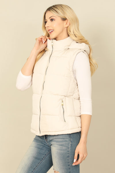 PLUS SIZE SLEEVELESS ZIP-UP WITH POCKET HOODIE PUFFER JACKET 1-1-1