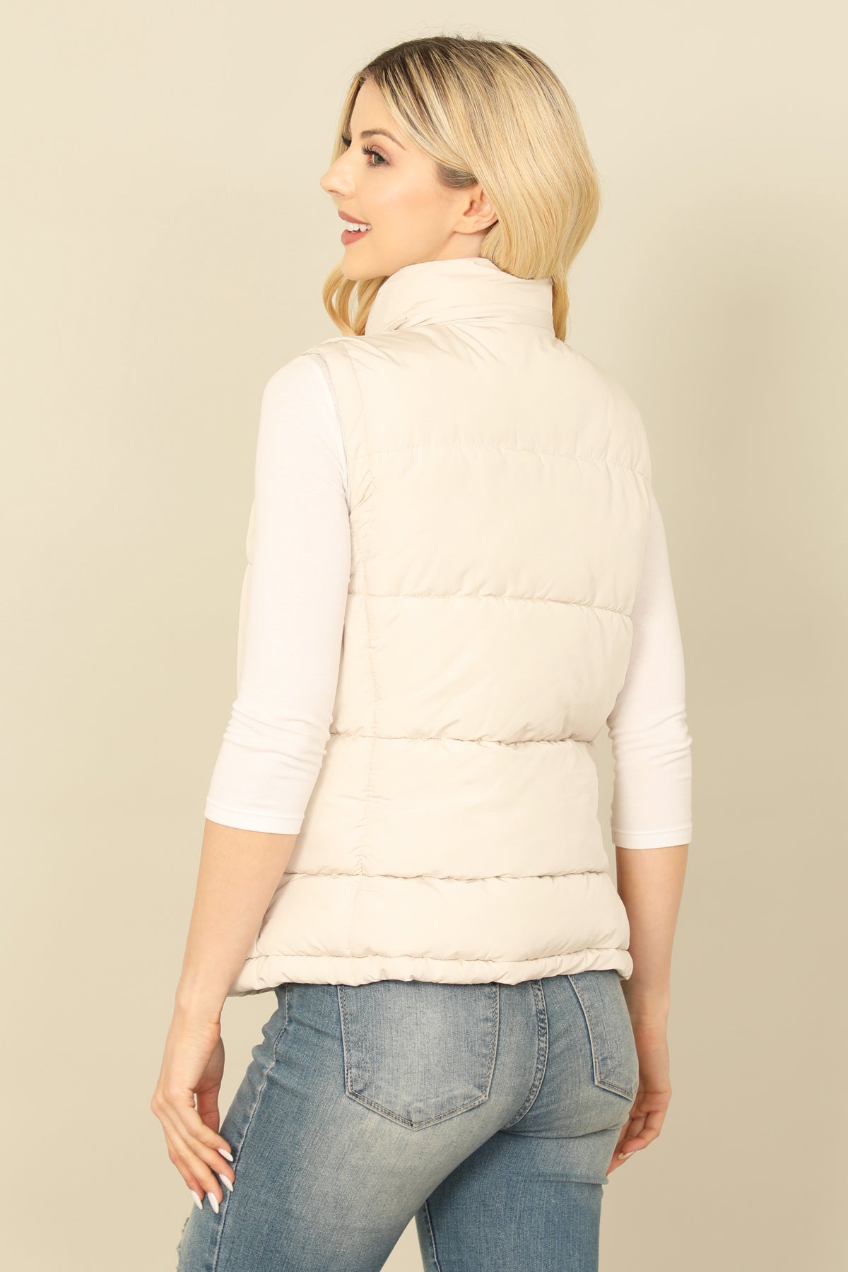 PLUS SIZE SLEEVELESS ZIP-UP WITH POCKET HOODIE PUFFER JACKET 1-1-1