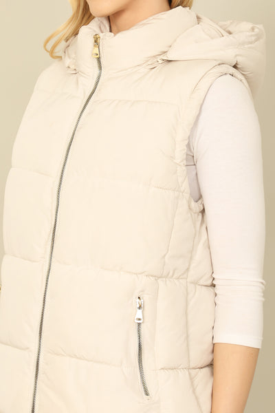 PLUS SIZE SLEEVELESS ZIP-UP WITH POCKET HOODIE PUFFER JACKET 1-1-1