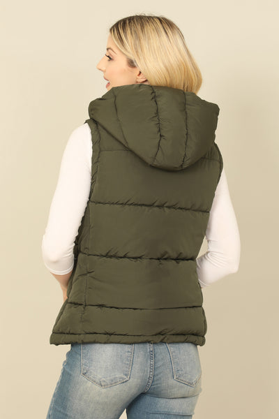 PLUS SIZE SLEEVELESS ZIP-UP WITH POCKET HOODIE PUFFER JACKET 1-1-1