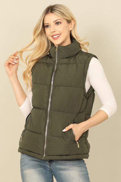 PLUS SIZE SLEEVELESS ZIP-UP WITH POCKET HOODIE PUFFER JACKET 1-1-1