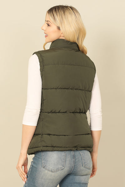 PLUS SIZE SLEEVELESS ZIP-UP WITH POCKET HOODIE PUFFER JACKET 1-1-1