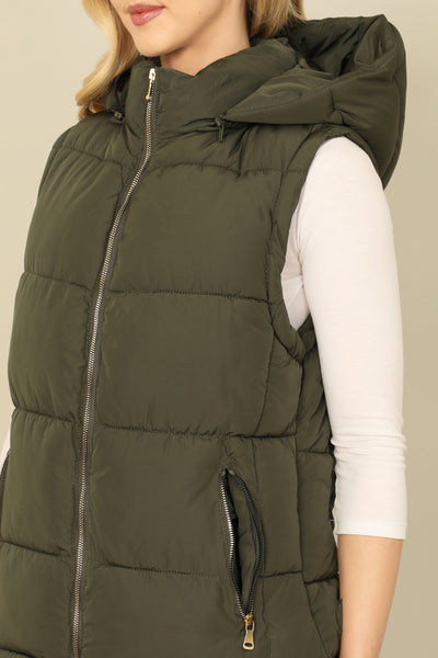 PLUS SIZE SLEEVELESS ZIP-UP WITH POCKET HOODIE PUFFER JACKET 1-1-1