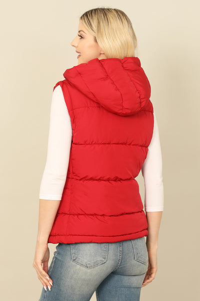 PLUS SIZE SLEEVELESS ZIP-UP WITH POCKET HOODIE PUFFER JACKET 1-1-1