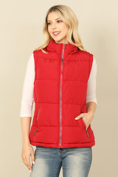 PLUS SIZE SLEEVELESS ZIP-UP WITH POCKET HOODIE PUFFER JACKET 1-1-1