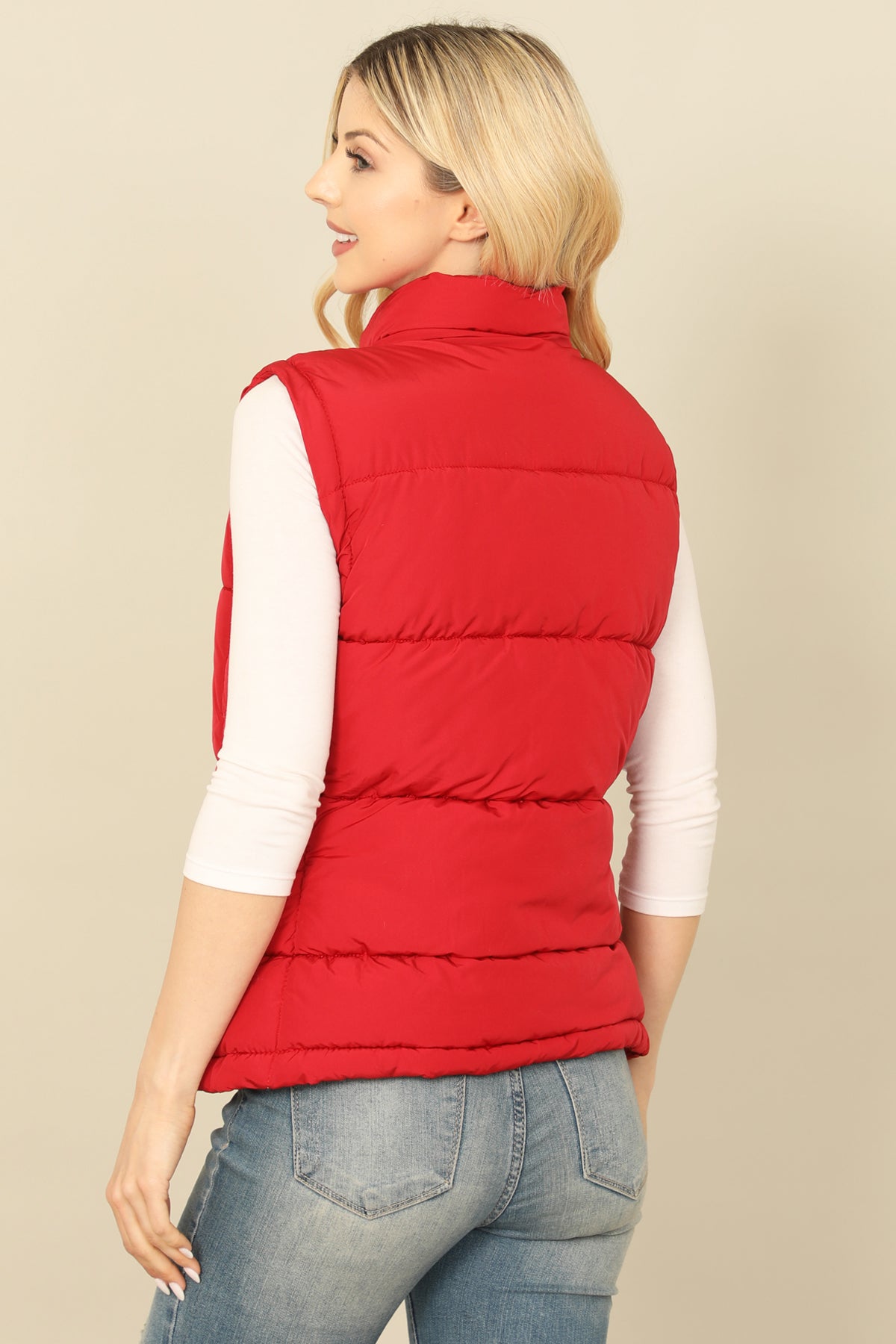 PLUS SIZE SLEEVELESS ZIP-UP WITH POCKET HOODIE PUFFER JACKET 1-1-1