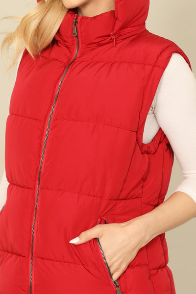 PLUS SIZE SLEEVELESS ZIP-UP WITH POCKET HOODIE PUFFER JACKET 1-1-1