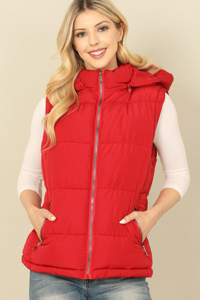 PLUS SIZE SLEEVELESS ZIP-UP WITH POCKET HOODIE PUFFER JACKET 1-1-1