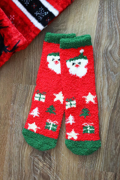 CHRISTMAS FUZZY SOCKS SET 12PAIRS ( 6 DESIGN 2 PAIRS EACH )-CHRISTMAS/12PCS