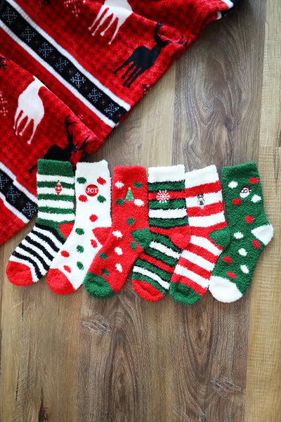 CHRISTMAS FUZZY SOCKS SET 12PAIRS ( 6 DESIGN 2 PAIRS EACH )-CHRISTMAS