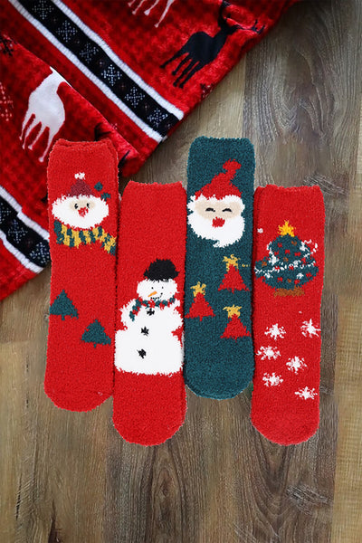 FUZZY & COZZY CHRISTMAS SOCKS ASSORTED 12 PCS PACK ( 4 DESIGNS 3 PAIRS EACH )