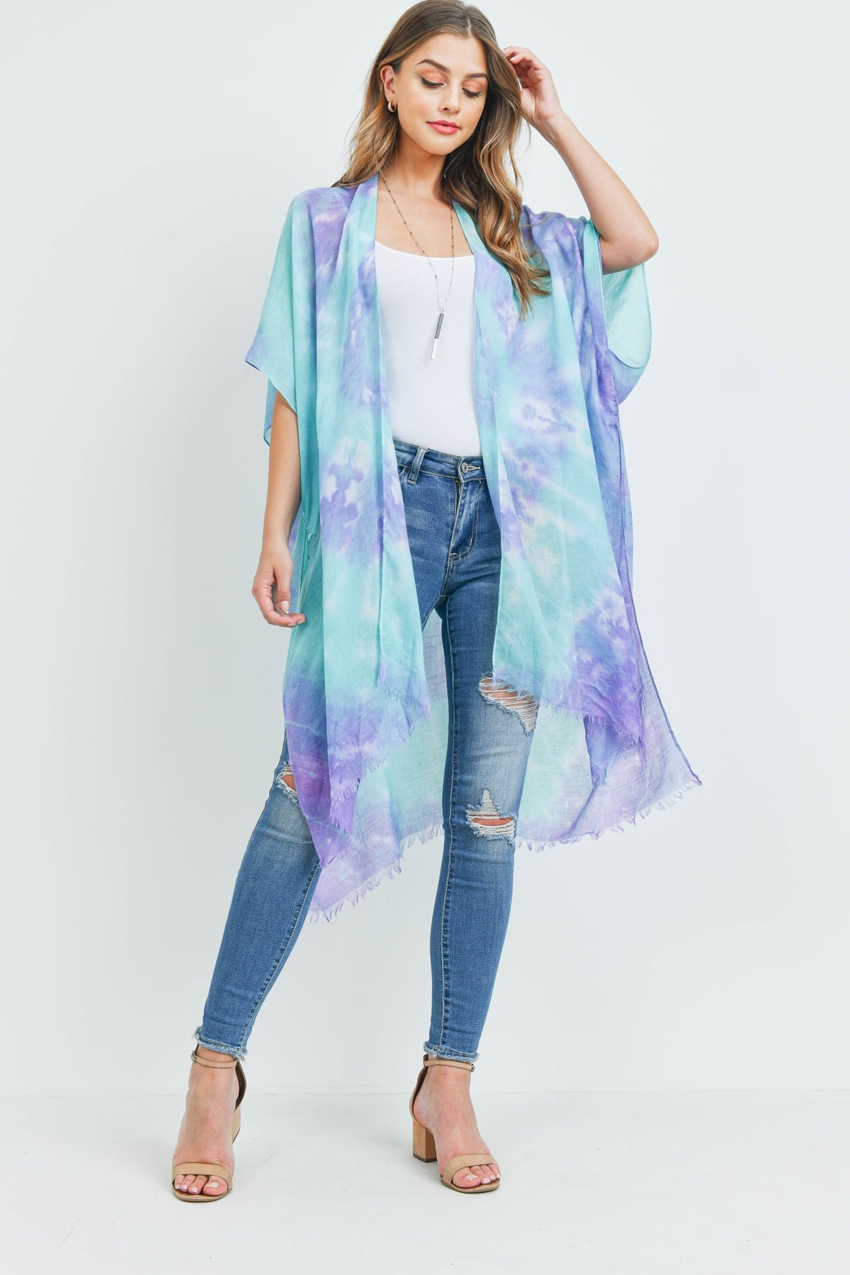 TIE DYE OPEN FRONT KIMONO