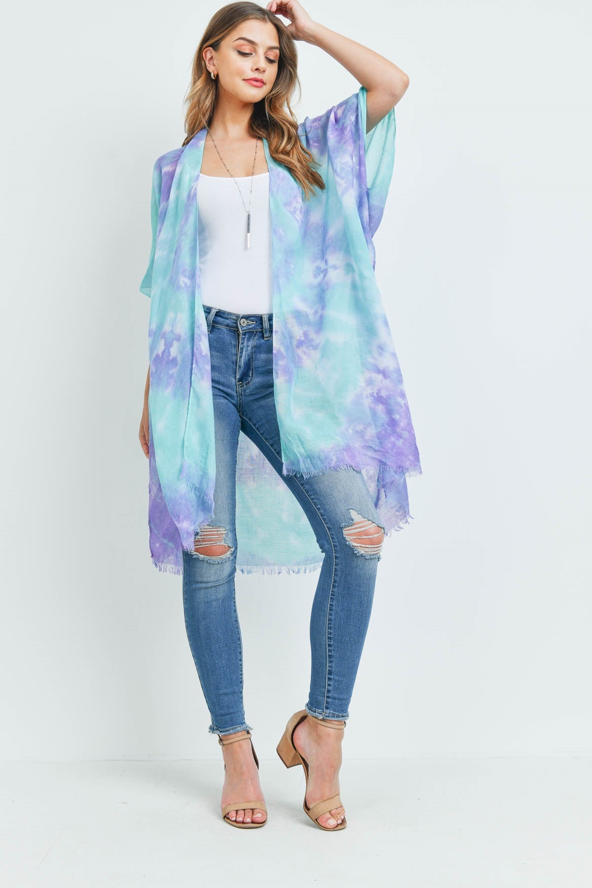 TIE DYE OPEN FRONT KIMONO
