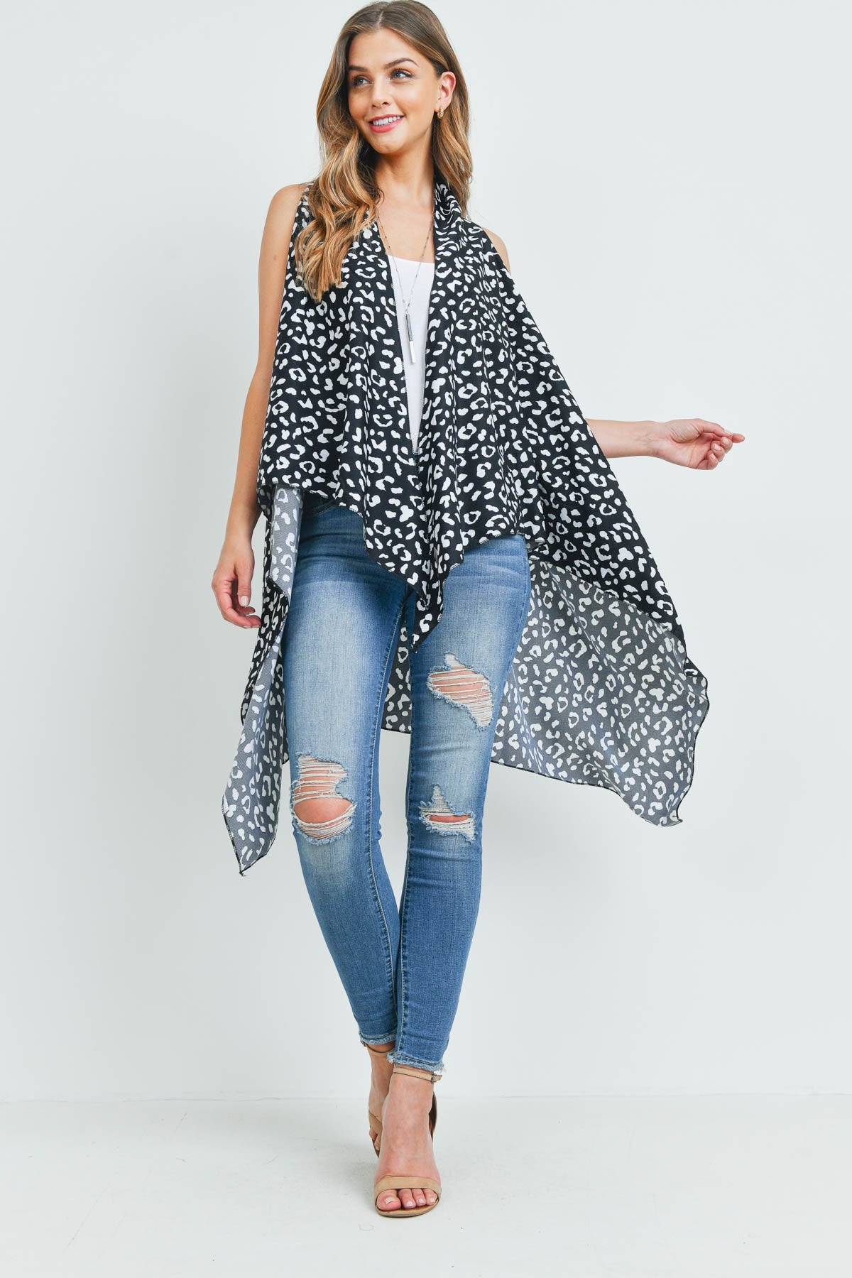 LEOPARD PRINT OPEN FRONT KIMONO VEST
